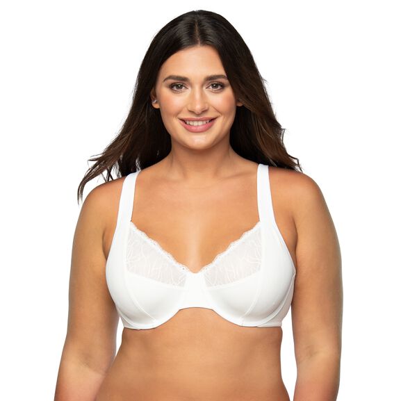 Womens Plus Size Minimizer Bras Full Coverage Lace Unlined Underwire Bra  B-K Cups White 48C