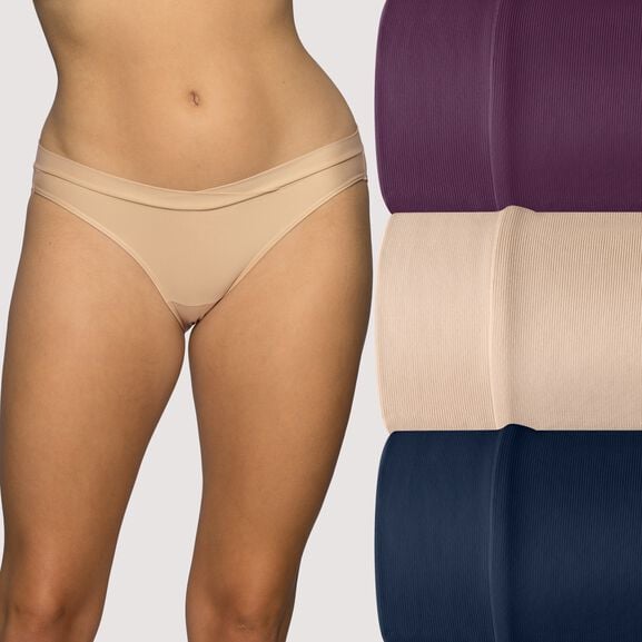 Beyond Comfort® Silky Stretch Bikini 3 Pack DAMASK NEUTRAL/SANGRIA/GHOST NAVY
