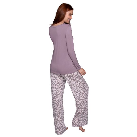 Beyond Comfort® Long Sleeve Pajama Set LILAC/LEOPARD